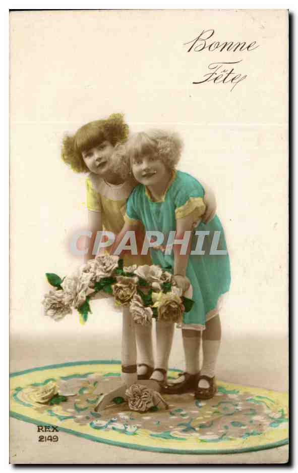 Fantaisie - Enfant - Two darling little girls - colored card CPA 