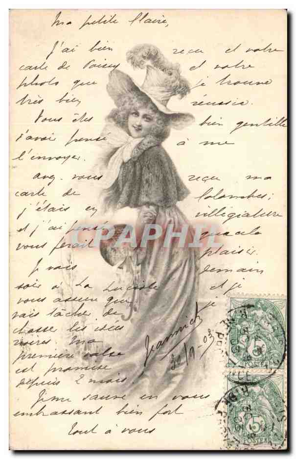 Donna con cappello a piume — cartolina postale n° 846 — Union postale universelle