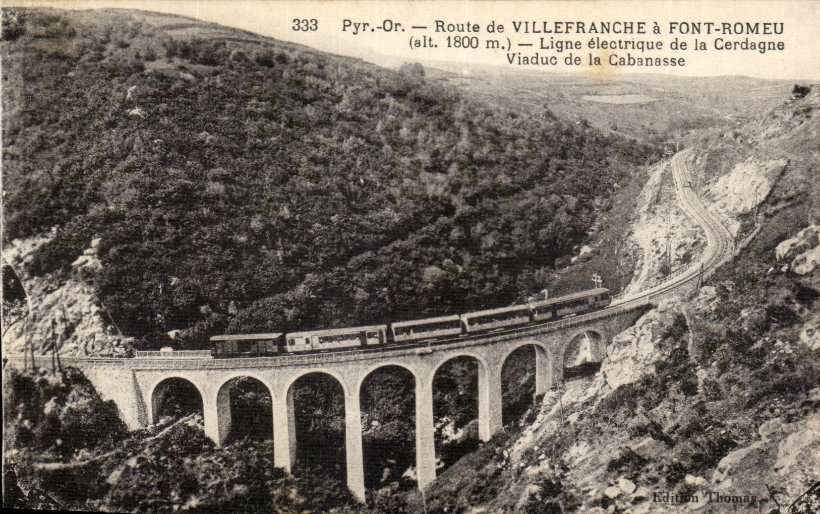 Route de Villefranche a Font Romeu - Ligne electrique de la Cerdagne - train - zug - CPA 