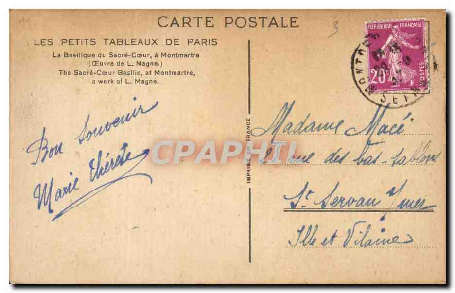 Paris - 18 - Sacre Coeur - Montmartre - CPA  — Rückseite
