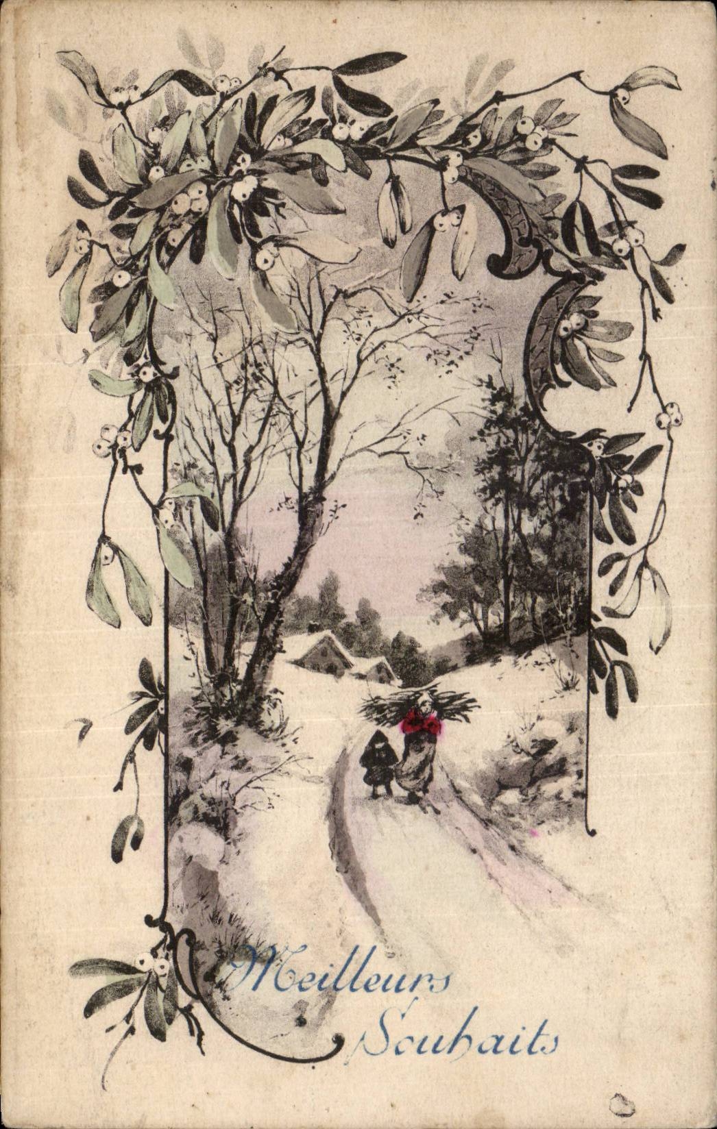 houx - holly - arbres - pretty winter scene - CPA 