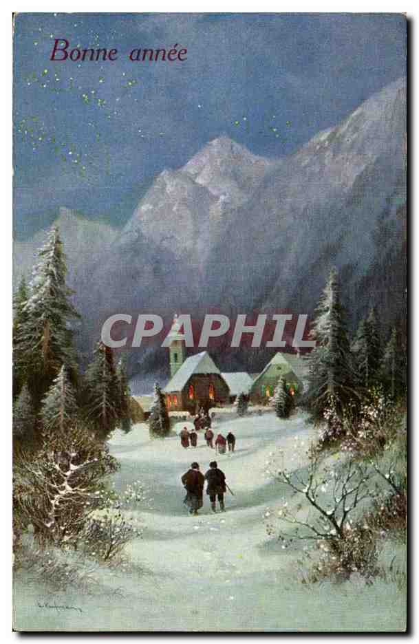 houx - holly - arbres - pretty winter scene - CPA 