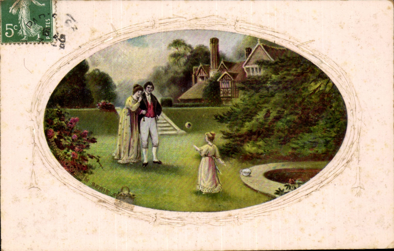 Fantaisie - Proud couple with child - enfant - CPA 