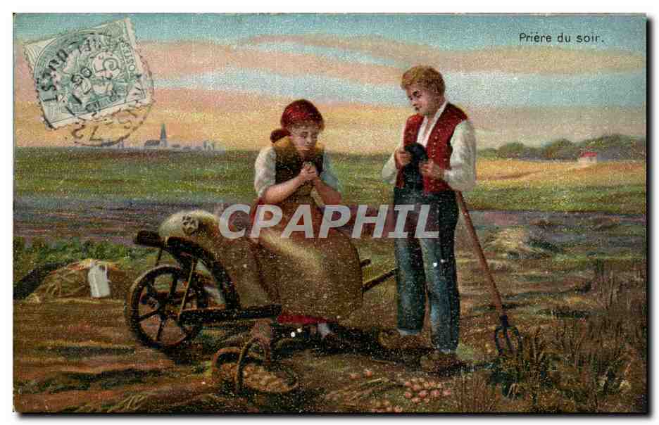 Fantaisie - Couple - Priere du Soir - CPA 