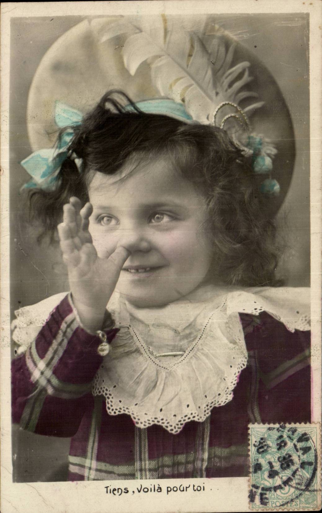 fantaisie - Enfant - Little Girl picking nose - CPA 
