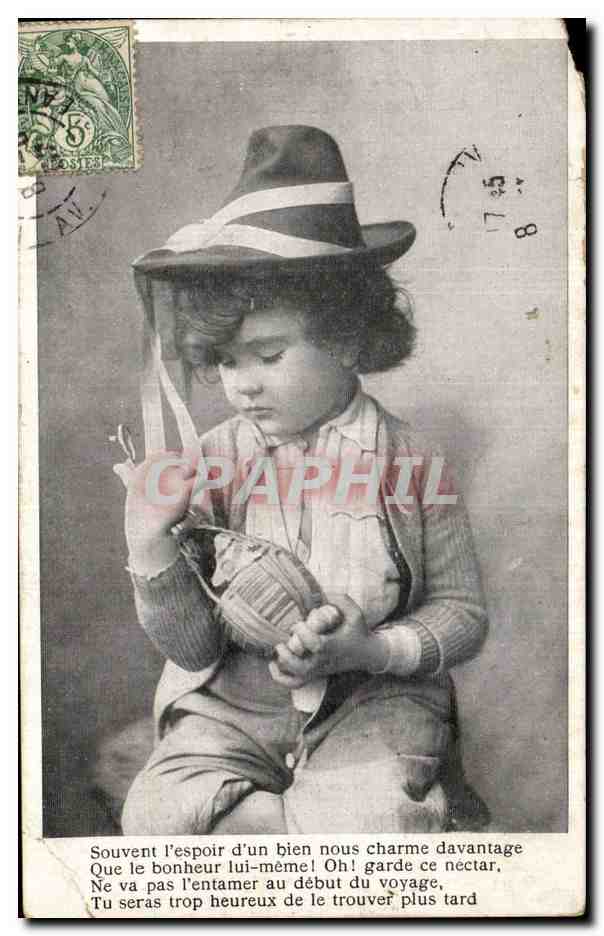 Fantaisie - Enfant - Little Girl with a ribboned hat - CPA 