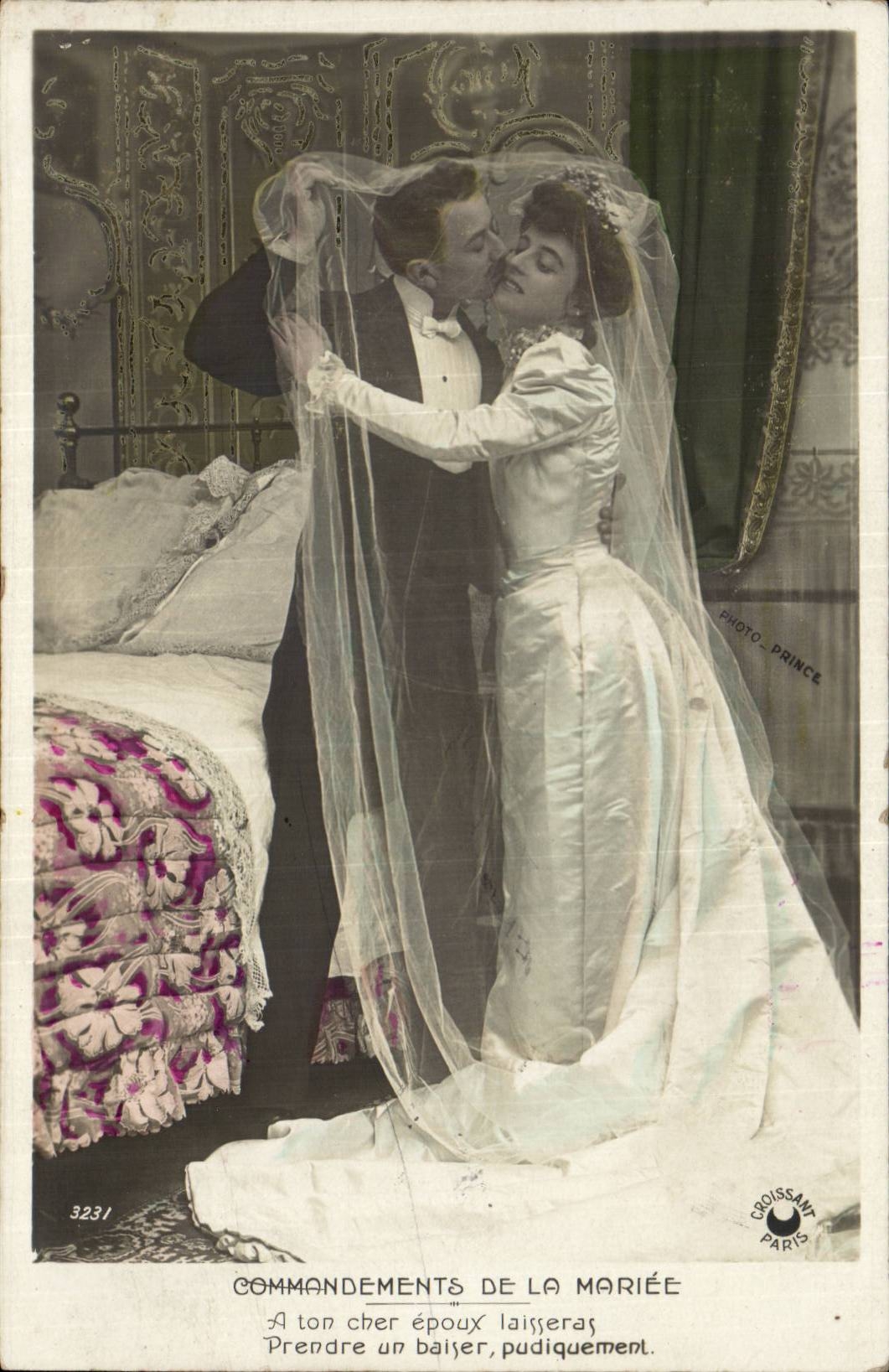 Fantaisie - Couple - Mariage - Bride - Wedding - CPA 