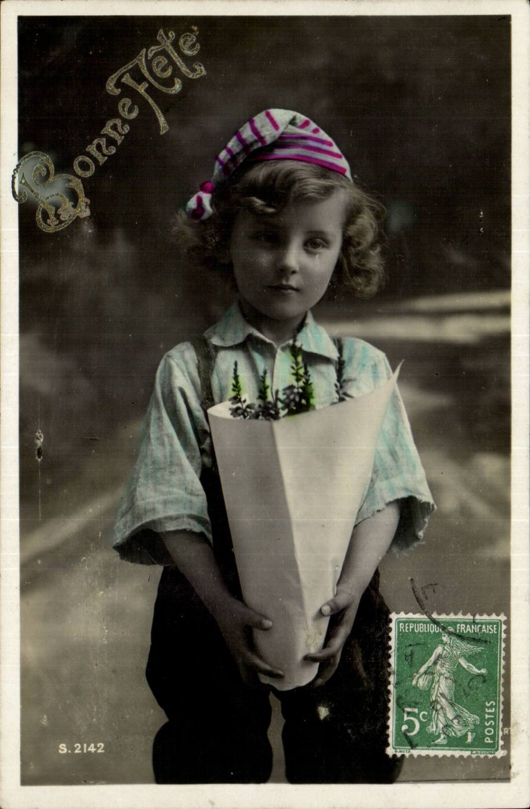 Fantaisie - Enfant - Little girl with striped cap - CPA 
