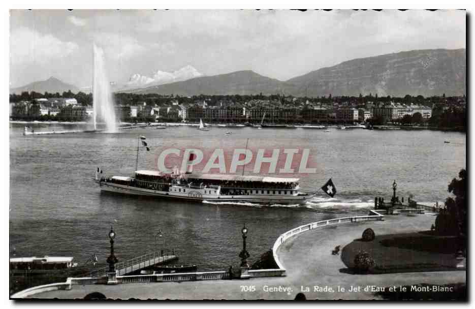 CPSM Suisse Geneve La rade le jet d'eau et le Mont Blanc