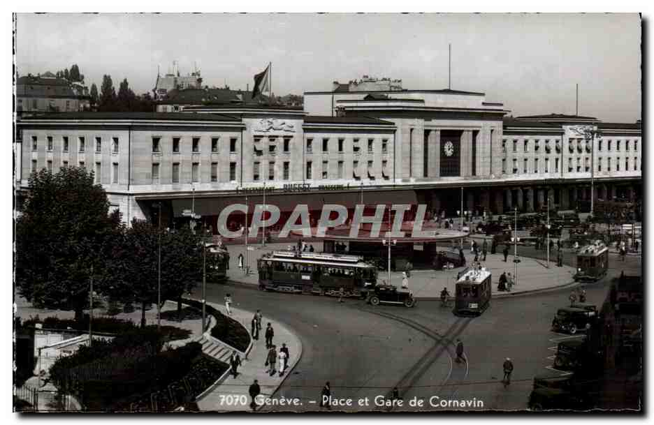 CPSM Suisse Geneve Place et gare de Conavin