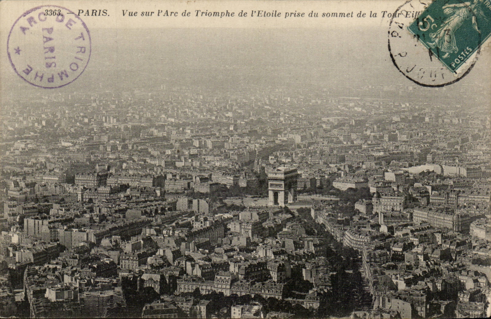 CPA Paris Vue sur l'arc de triomphe de l'etoile prise du sommet de la Tour Eiffel
