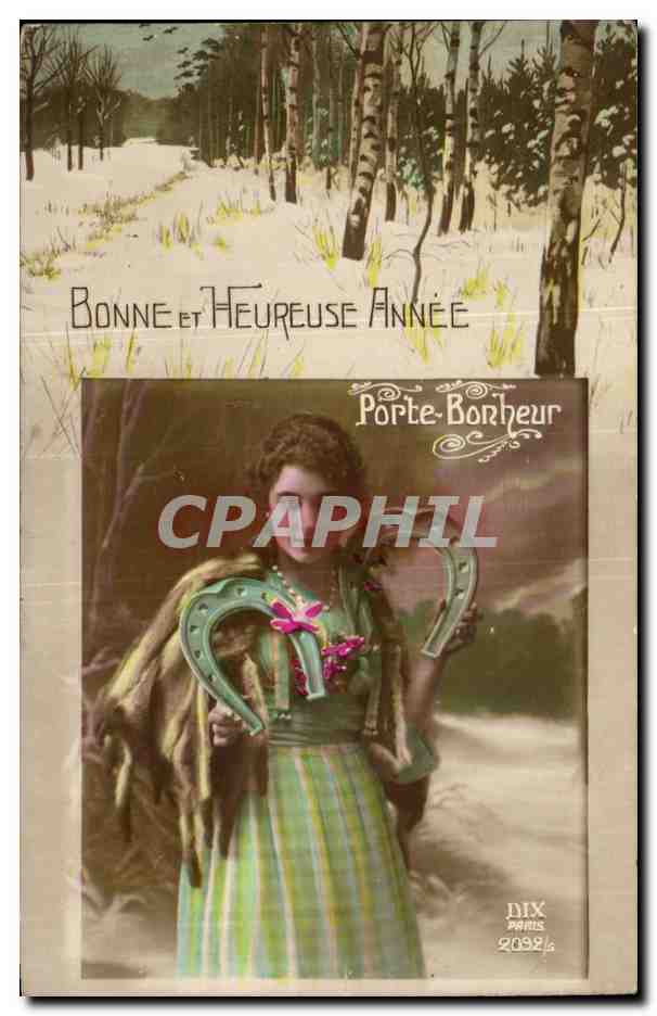 CPA Fantaisie Bonne et heureuse annee Porte bonheur Fer a cheval