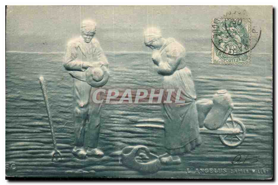 Fishermen and woman by the water — D. Angédius after Millet — publisher D. Angédius
