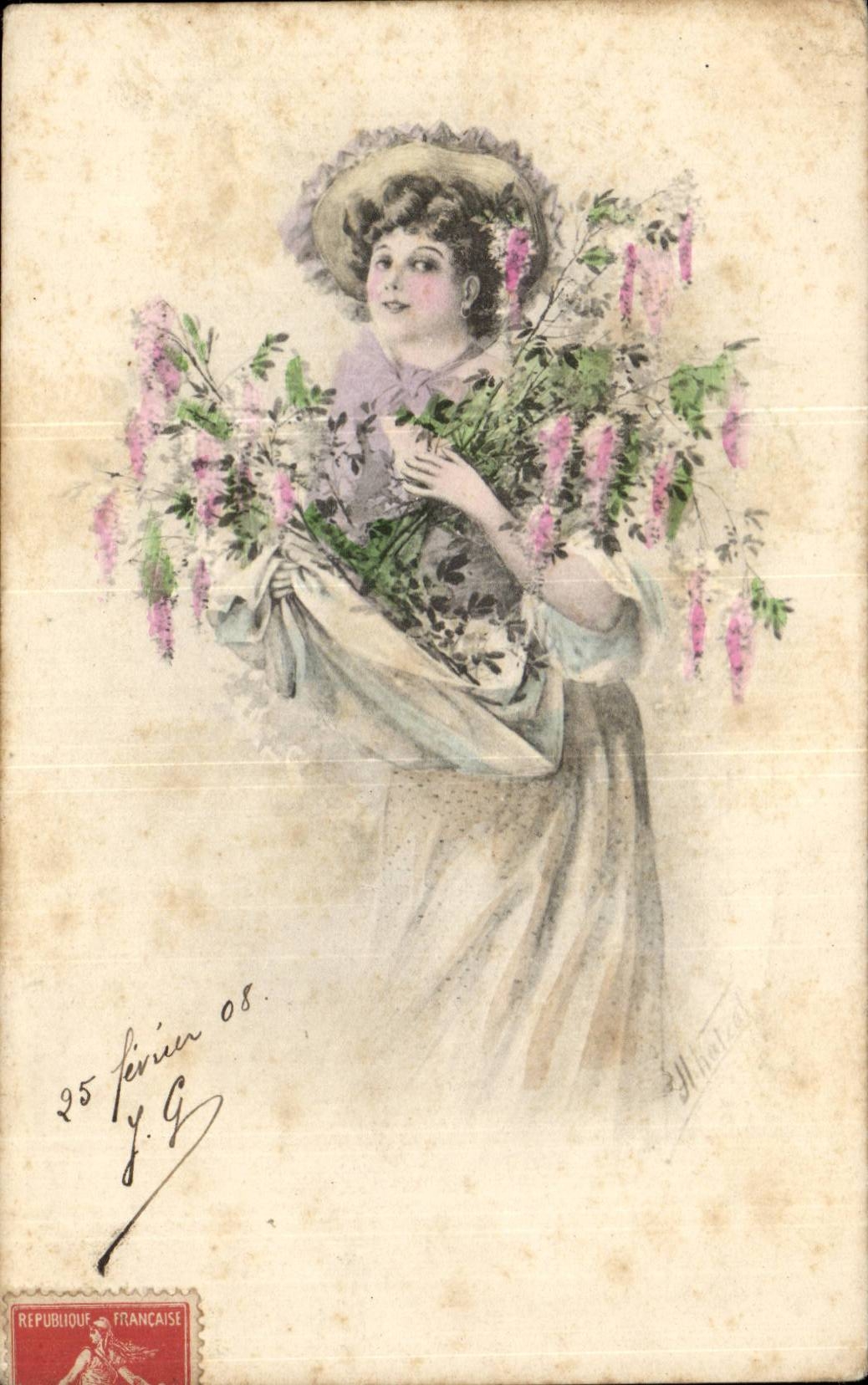 Frau mit Blumenstrauß — Verleger Y. G. — Serie 8