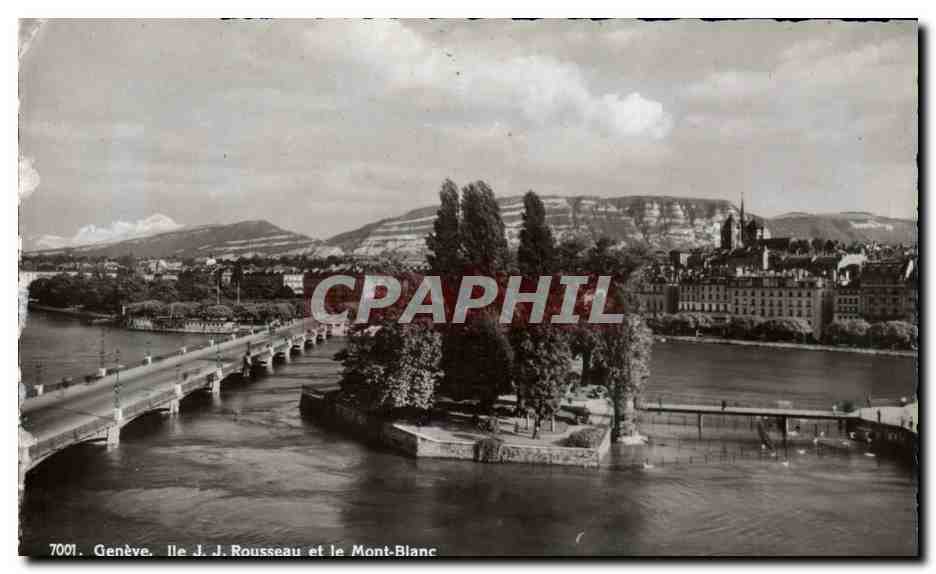 CPSM Geneve Ile JJ Rousseau et le Mont Blanc