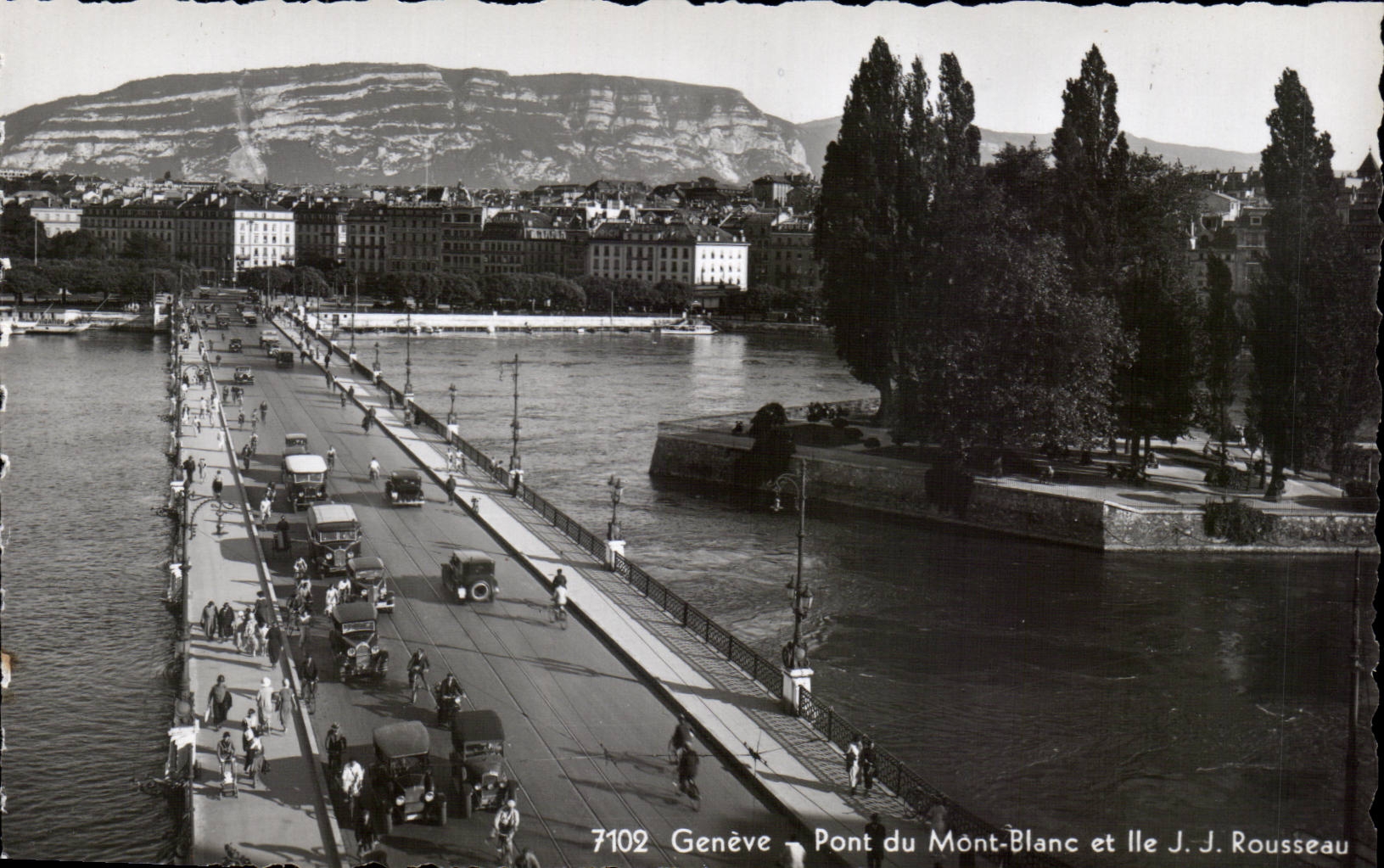 CPSM Geneve Pont du Mont Blanc et ile JJ Rousseau