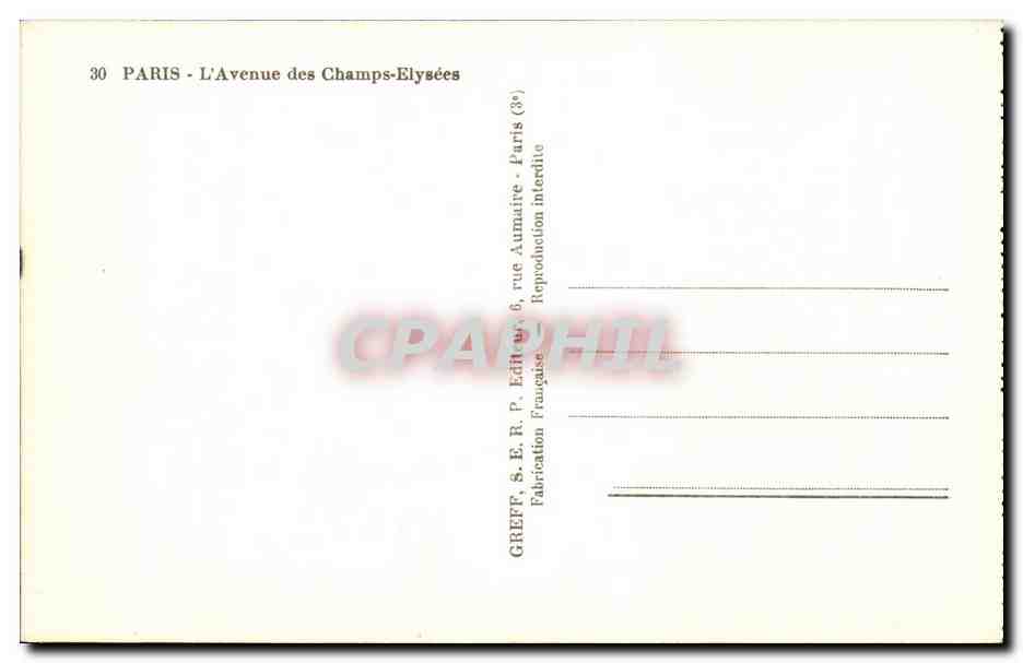 CPA Paris Avenue des Champs Elysees — Rückseite