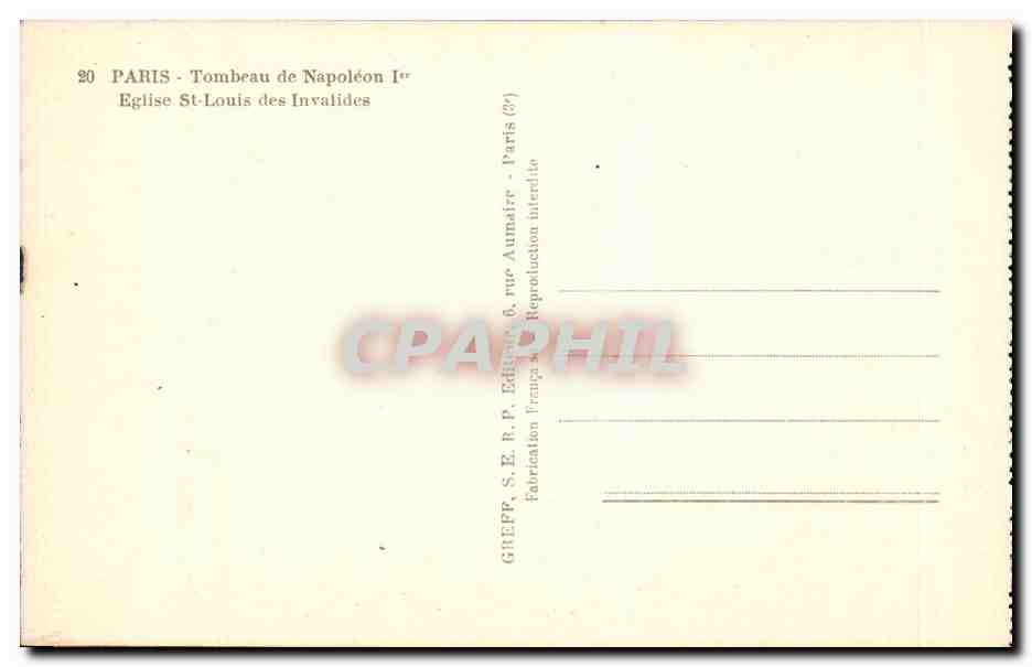 CPA Paris Eglise St Louis des Invalides Tombeau de Napoleon — Verso