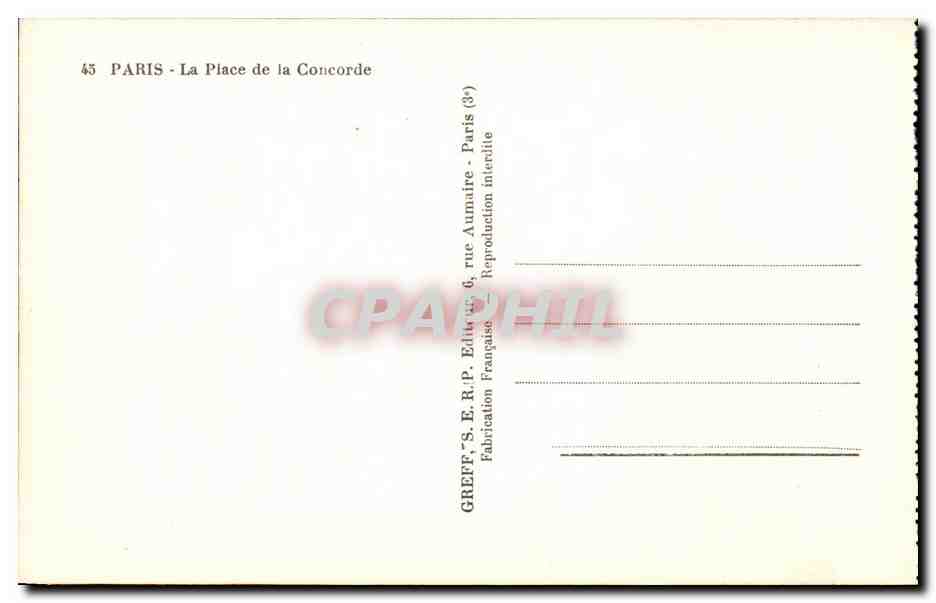 CPA Paris Place de la Concorde — Verso