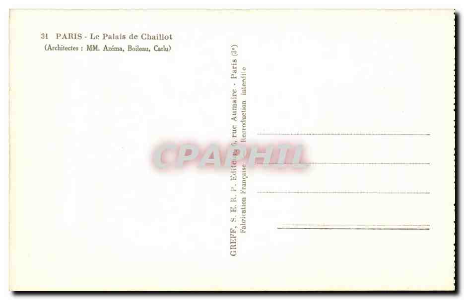 CPA Paris Palais de Chaillot — Rückseite