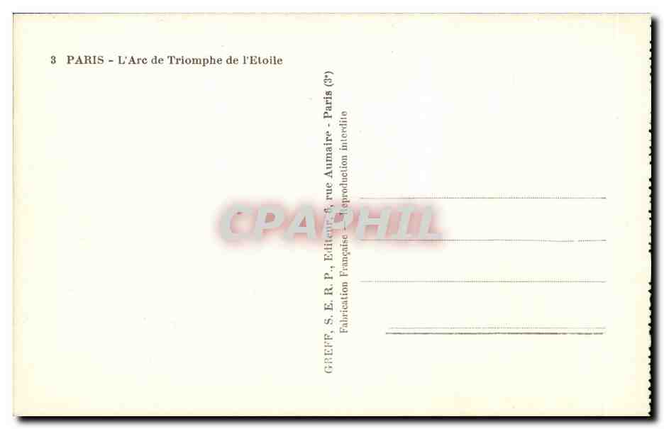 CPA Paris Arc de Triomphe — Verso