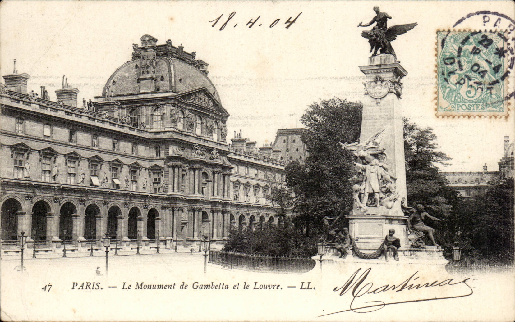 Paris CPA Monument de Gambetta et le Louvre