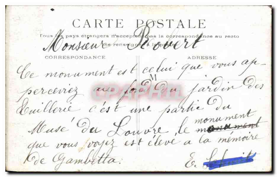 Paris CPA Cour du Carrousel — Rückseite