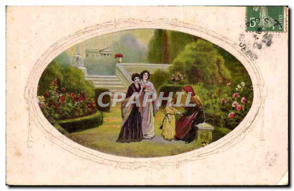 Donna e bambini in un giardino — editore Anino-Artchedi, serie 4019