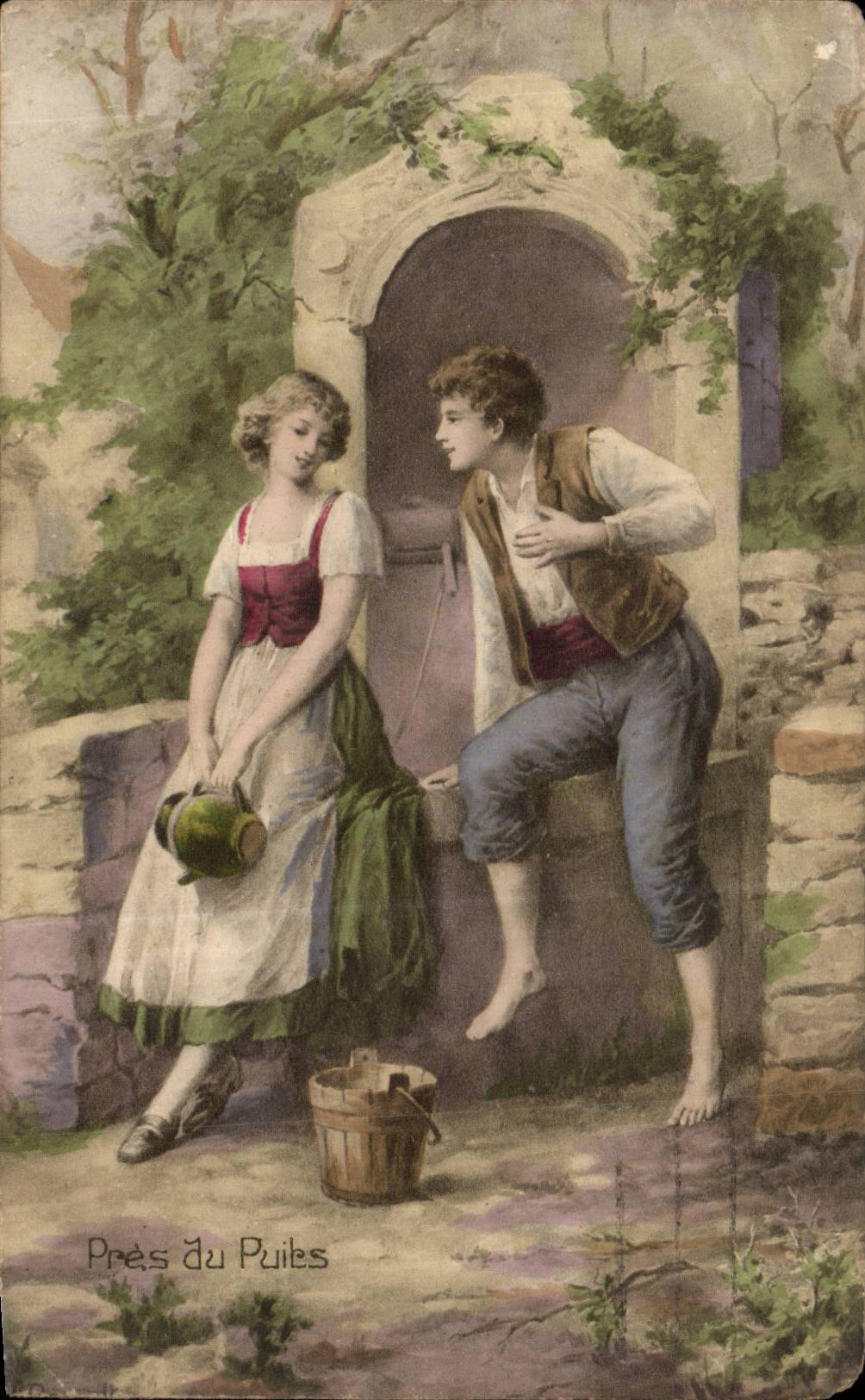 CPA Fantaisie Femme Pres du puits