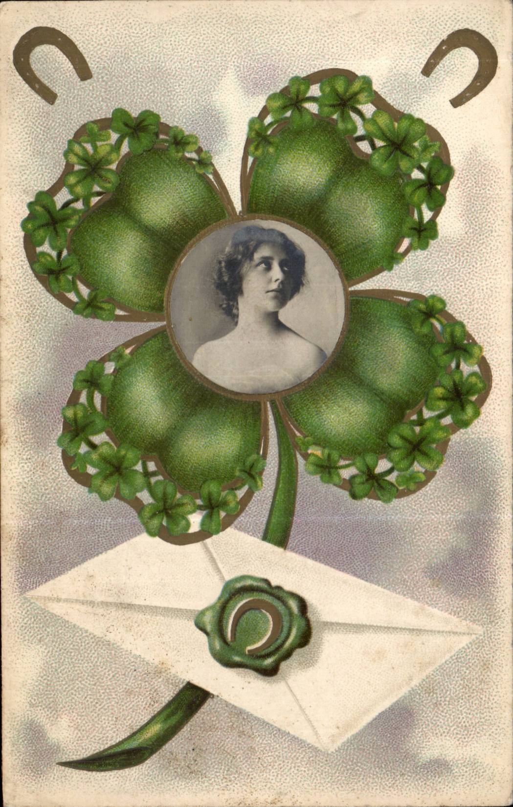 CPA Fantaisie Femme Trefle