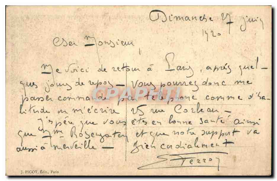 Femme en costume d'époque — jardin — J. PICOT, Édit., Paris — Verso