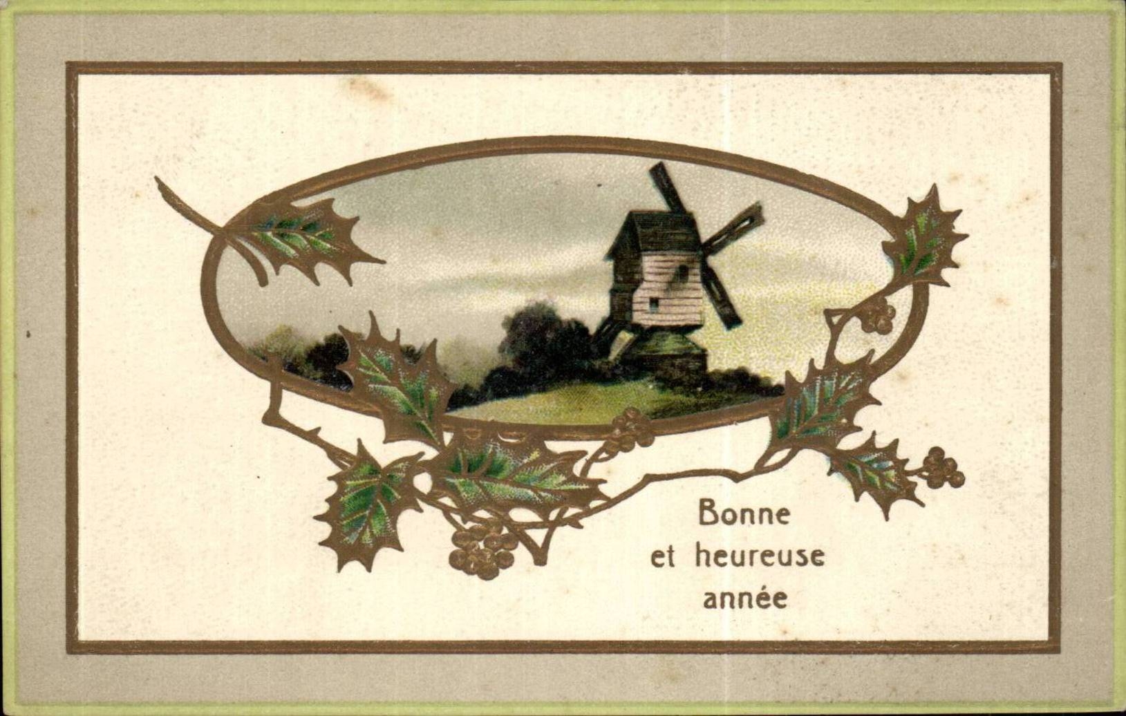 CPA Fantaisie Bonne et heureuse annee Moulin Windmill