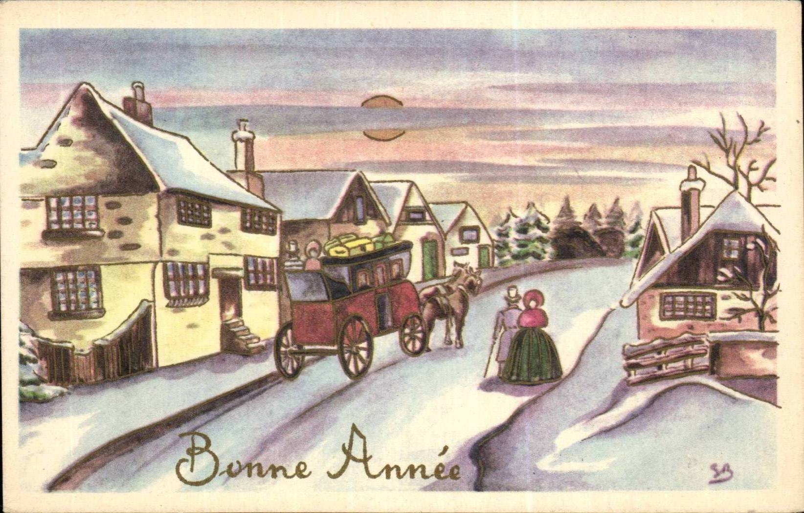 CPA Fantaisie Village sous la neige Bonne annee