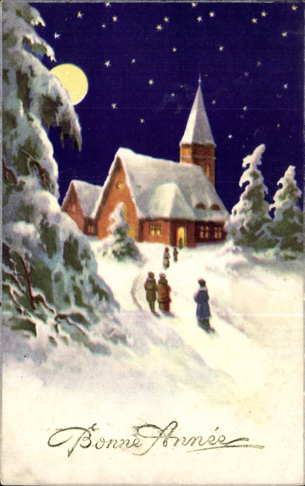 CPA Fantaisie Village sous la neige Bonne annee