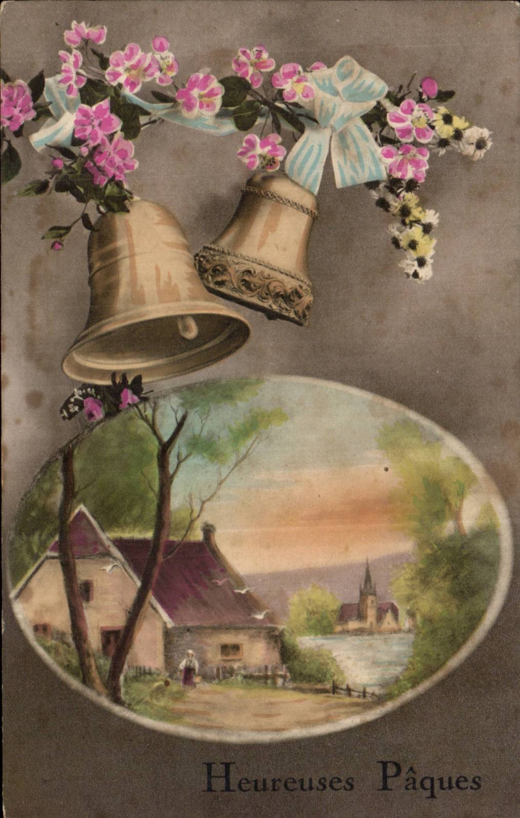 CPA Fantaisie Village Heureuses Paques Easter