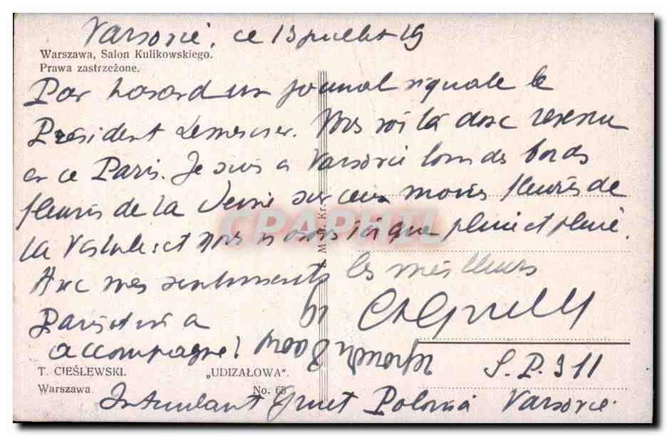 Nächtliche Szene einer Straße in Warschau — Salon Kulikowski — Verleger T. Cieślewski, Nr. 68 — Rückseite