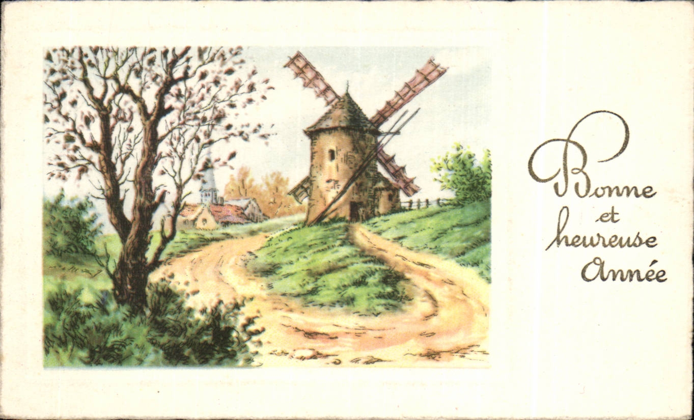 CPA Fantaisie Bonne et heureuse annee Windmill Moulin