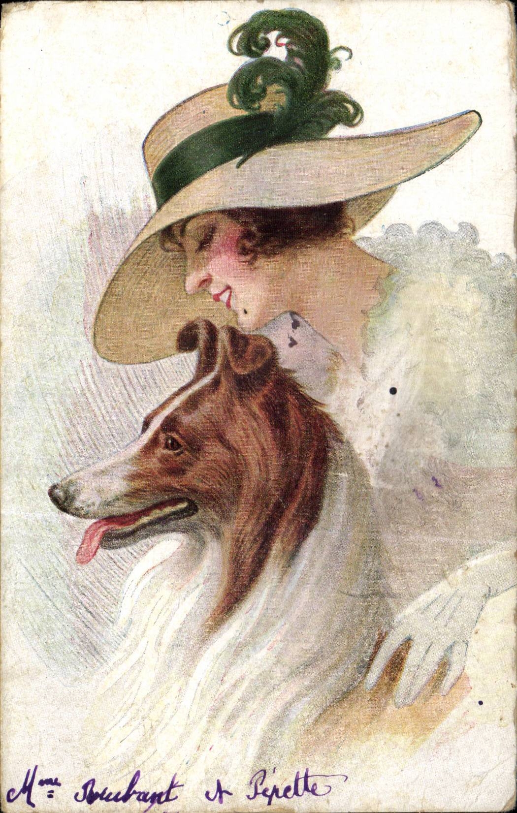 CPA Fantaisie Femme et chien dog