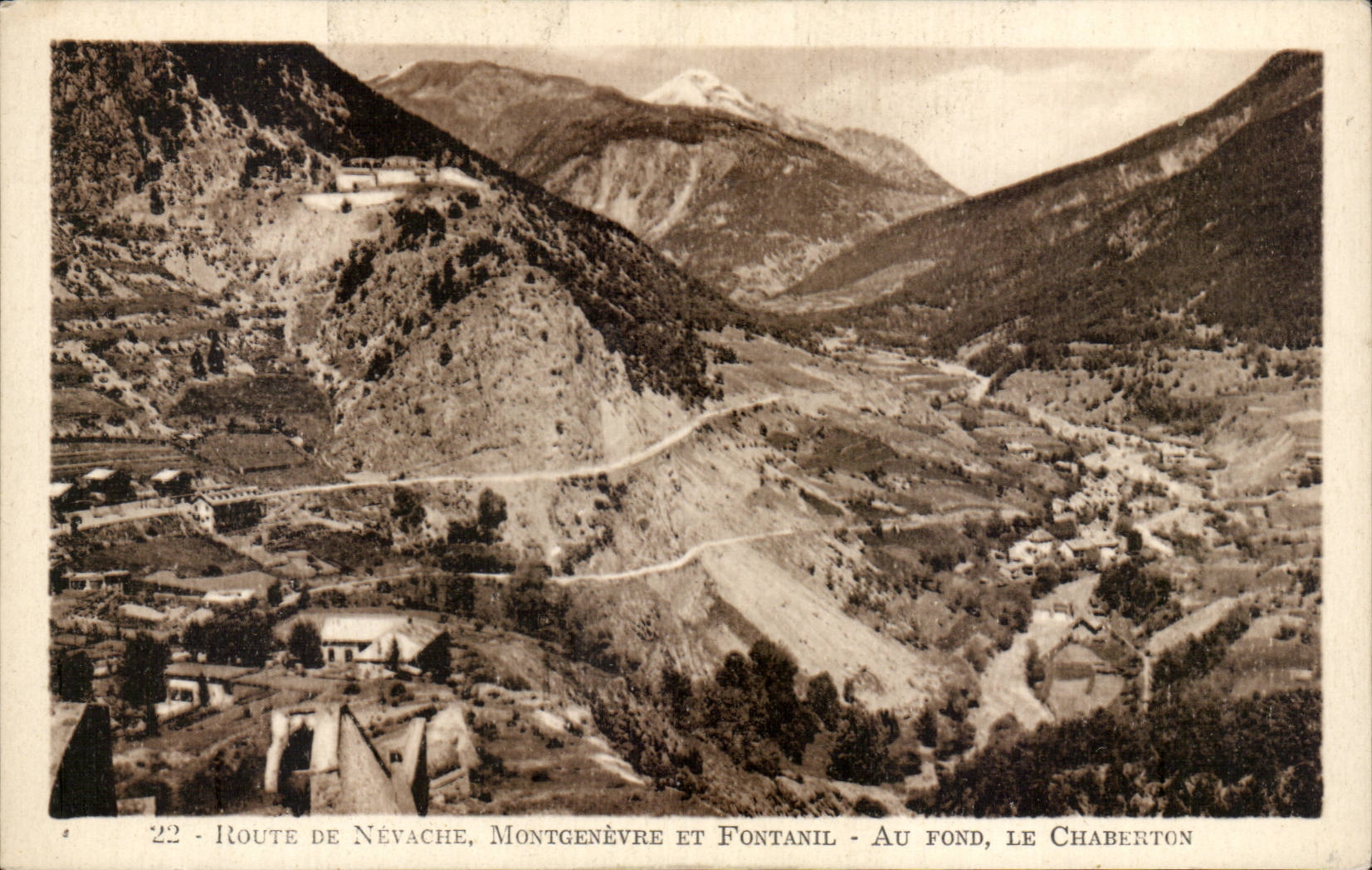 Route de Névache, Montgenèvre et Fontanil — Au fond, le Chaberton — Collection Librairie Alpina - Briançon