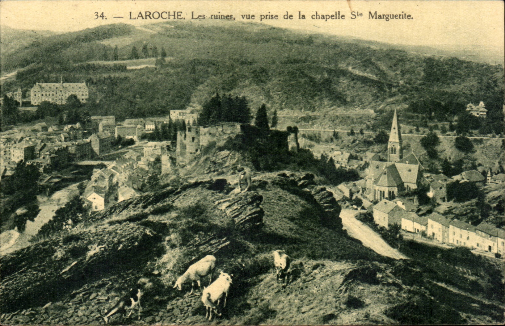CPA Laroche Les ruines vue prise de la chapelle Ste Marguerite goat chevre
