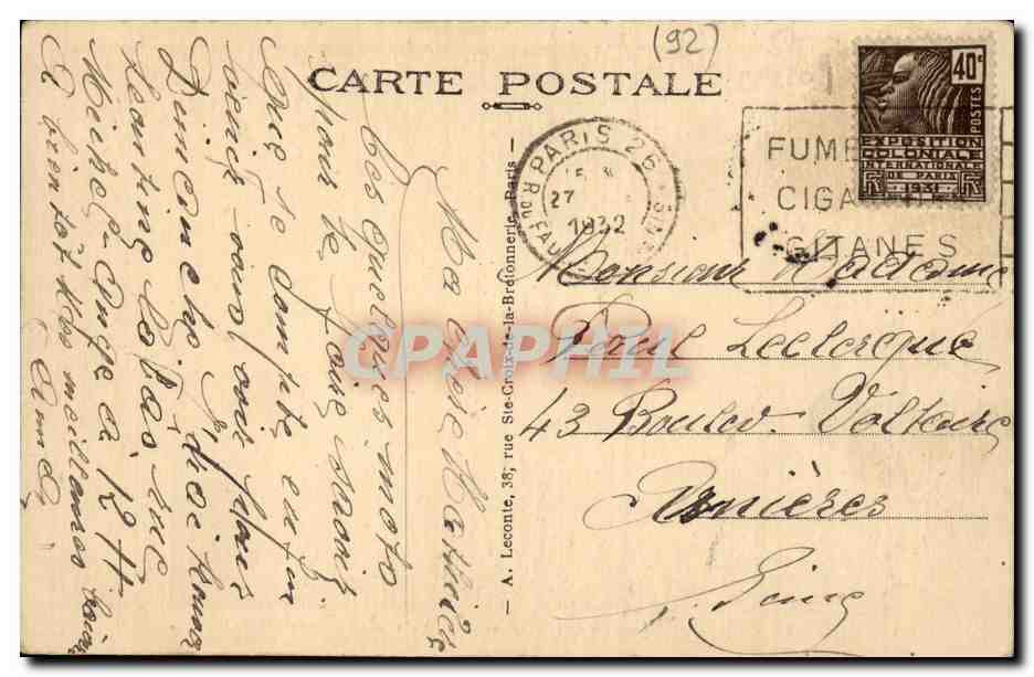 Paris - 16 - Bois de Boulogne - La Cascade CPA  — Rückseite