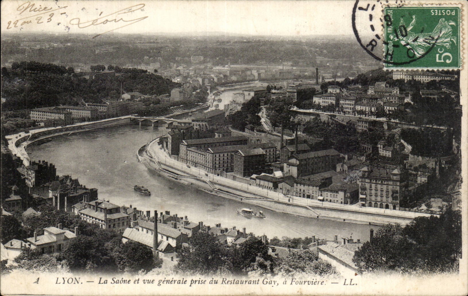 Lyon - La Saone et vue generale prise du Restaurant - CPA 