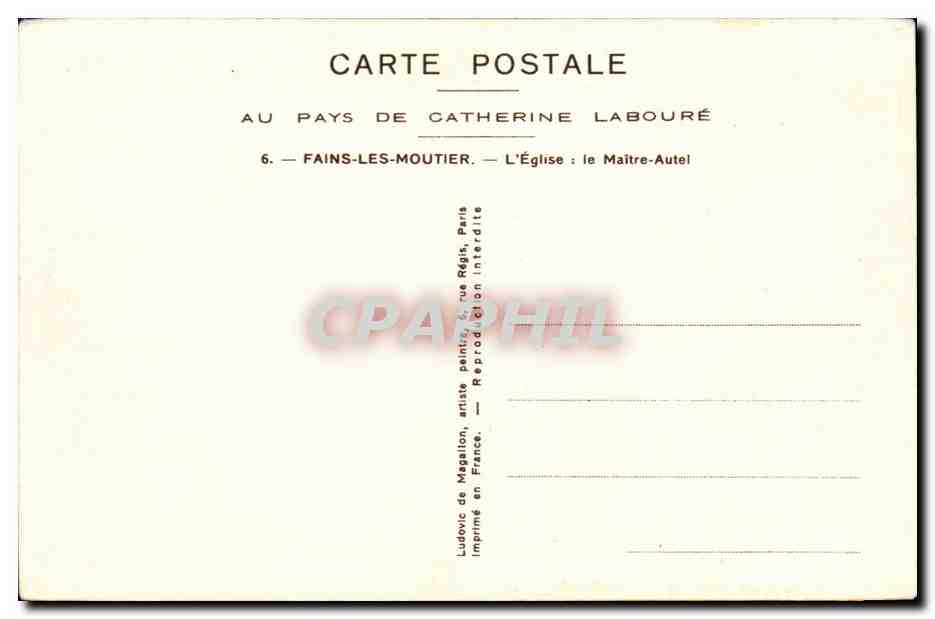 Fains les Moutiers - L'Eglise Le Maitre Autel - CPA  — Rückseite