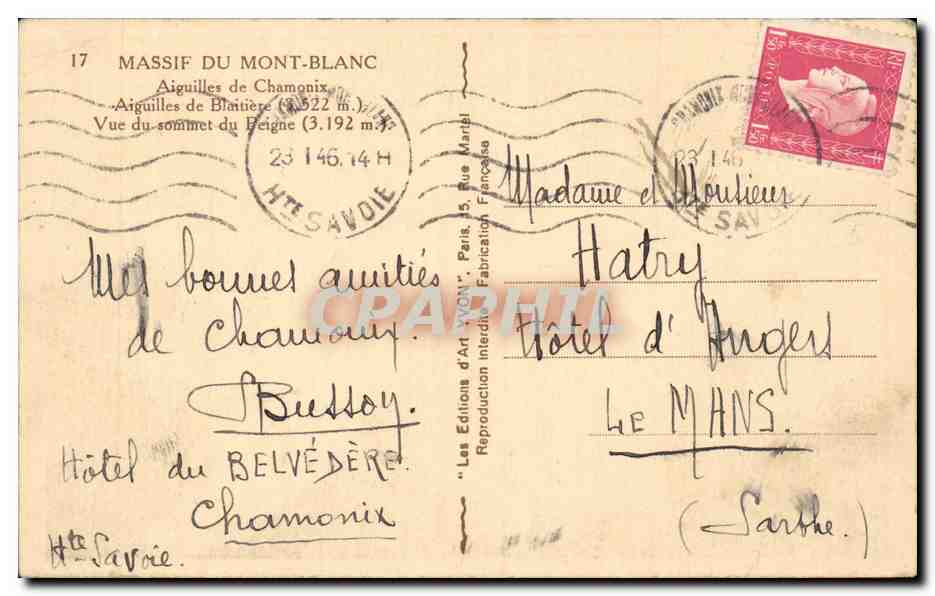 Massif du Mont Blanc - Charmonix - CPA  — Verso