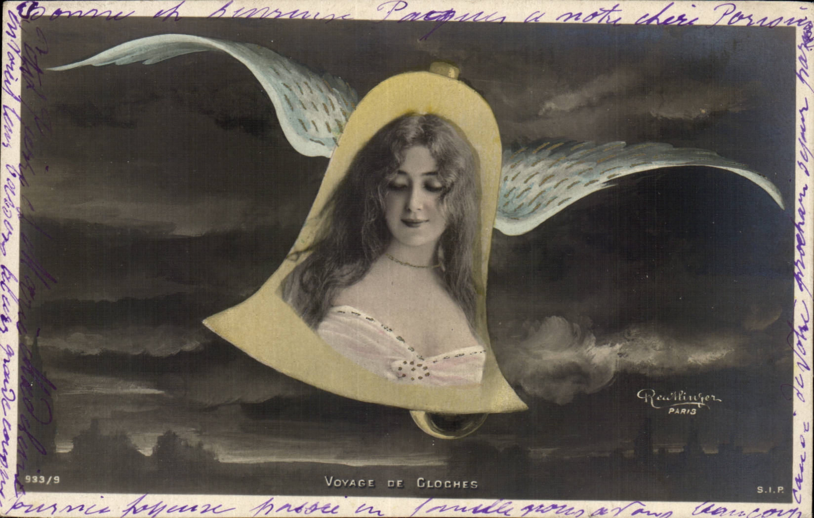 Fantaisie - Femme - Voyage du Clocher - ange - The bell's voyage - angel - engel - CPA 