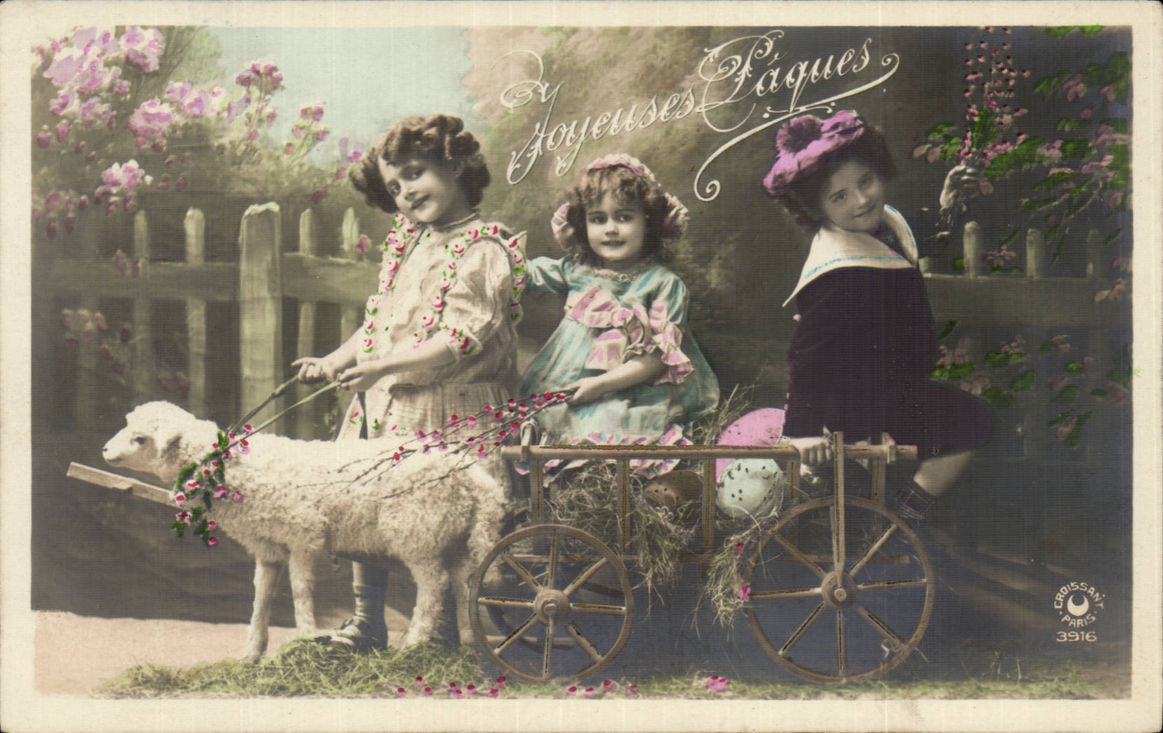 Fantaisie - Enfant - Joyeuse Paques - mouton - Happy Easter - sheep - CPA 