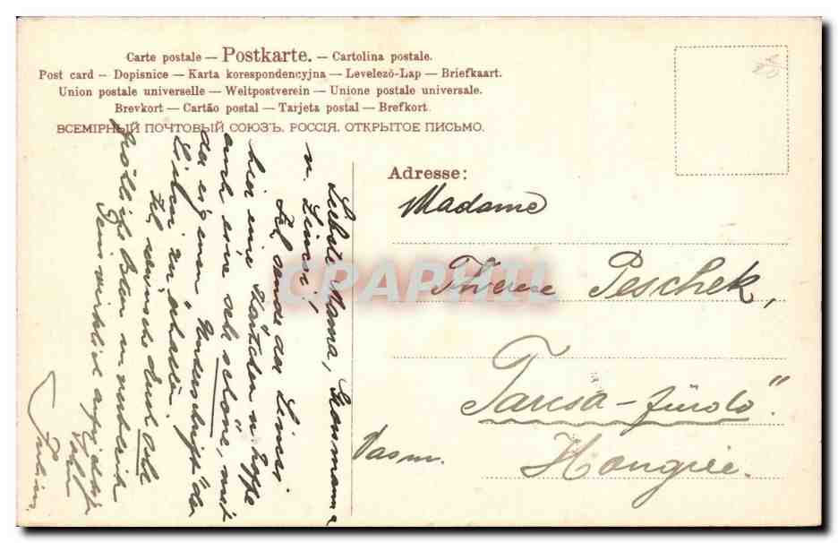Félicitations de Pâques — Enfant dans une voiture tirée par des moutons — A&M B No 390 — 1908 — Verso