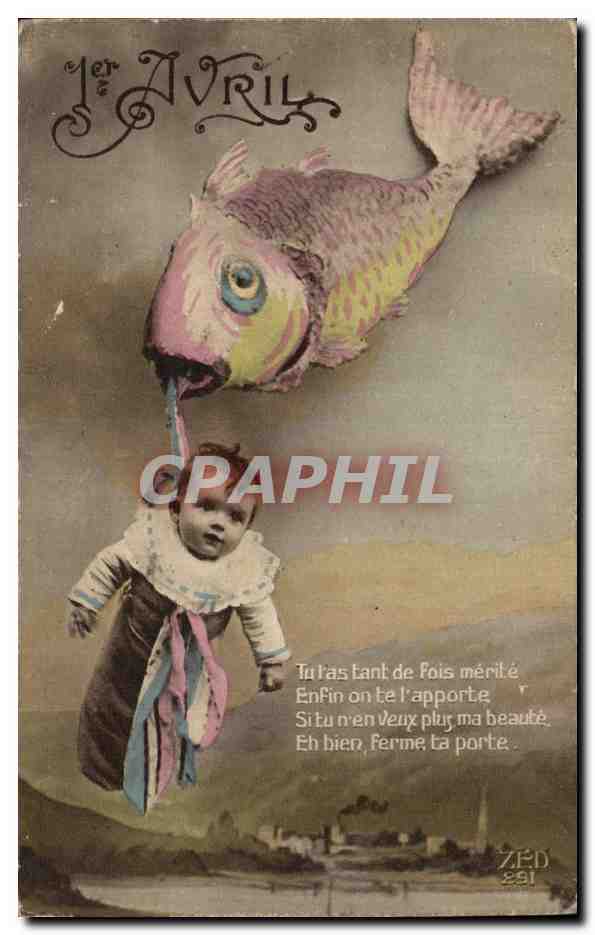 Fantaisie - bebe - baby - poisson d'avril - humour - CPA 
