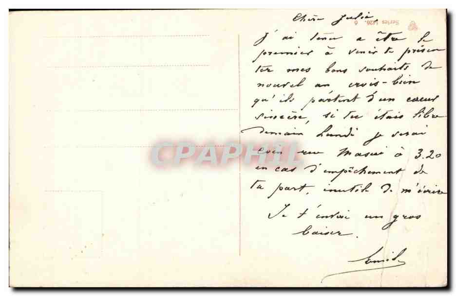 Dos jóvenes mujeres — Feliz Año — Tarjeta postal antigua de felicitación — Reverso
