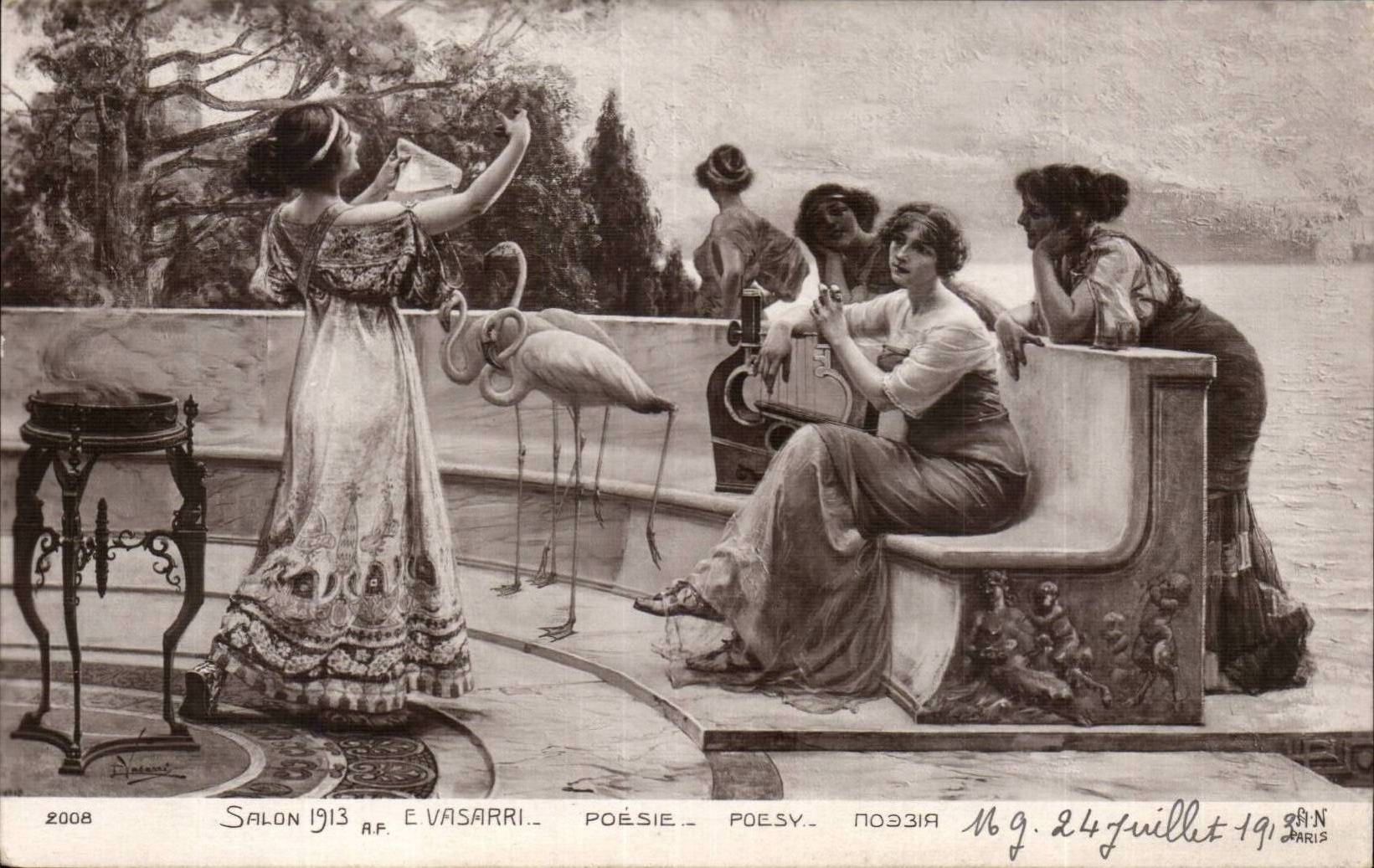 Fantaisie - Femme - Salon 1913 - Poesie - Poetry - Woman in grecian costumes - flamingo - CPA 